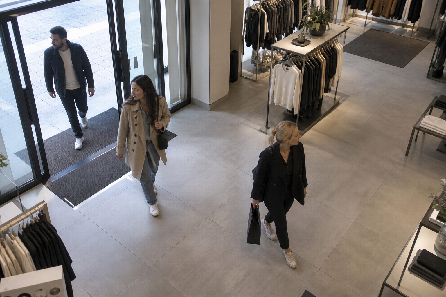 Clientes entrando en una tienda de moda